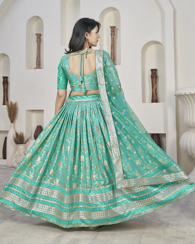 Turquoise Dola Jacquard Lehenga Choli with Net Dupatta