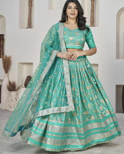 Turquoise Dola Jacquard Lehenga Choli with Net Dupatta