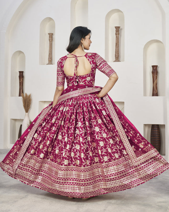 Fuchsia Dola Jacquard Lehenga Choli with Net Dupatta