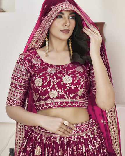 Fuchsia Dola Jacquard Lehenga Choli with Net Dupatta