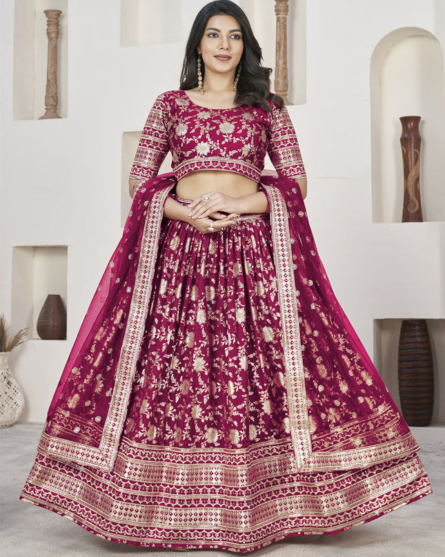 Fuchsia Dola Jacquard Lehenga Choli with Net Dupatta