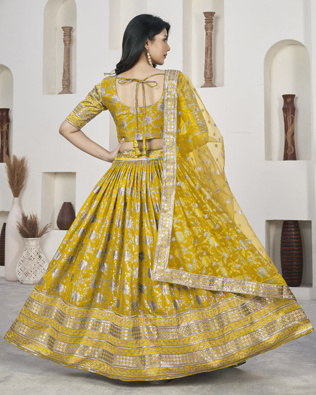 Mustard Dola Jacquard Lehenga Choli with Net Dupatta