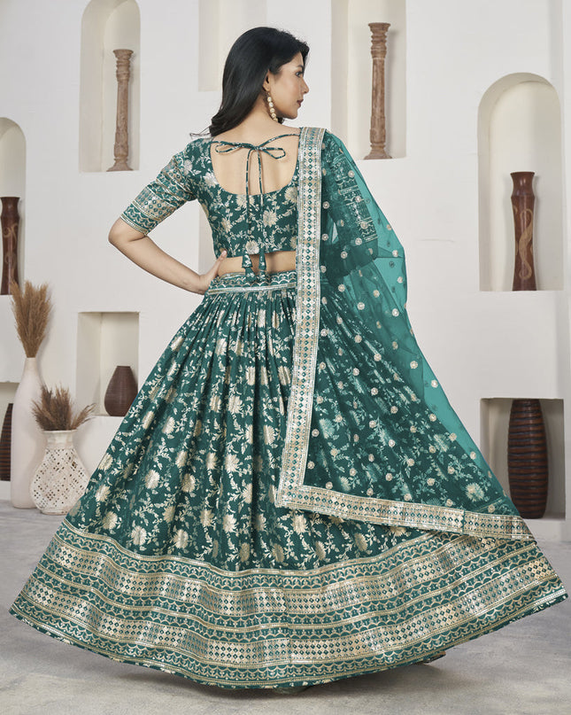 Rama Green Dola Jacquard Lehenga Choli with Net Dupatta