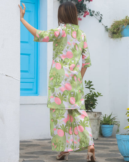 Pista Green Cotton Floral Printed Co-Ord Set
