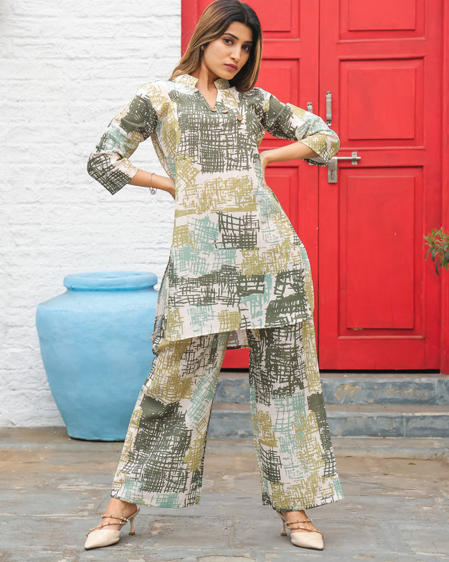 Grey Cotton Floral Printed Co-Ord Set