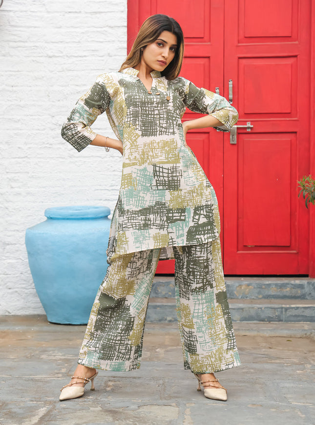 Grey Cotton Floral Printed Co-Ord Set