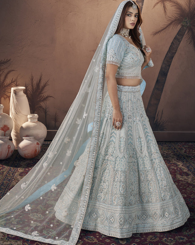 Sky Blue Georgette Designer Lehenga Choli Set