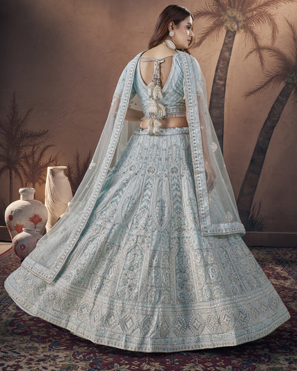 Sky Blue Georgette Designer Lehenga Choli Set