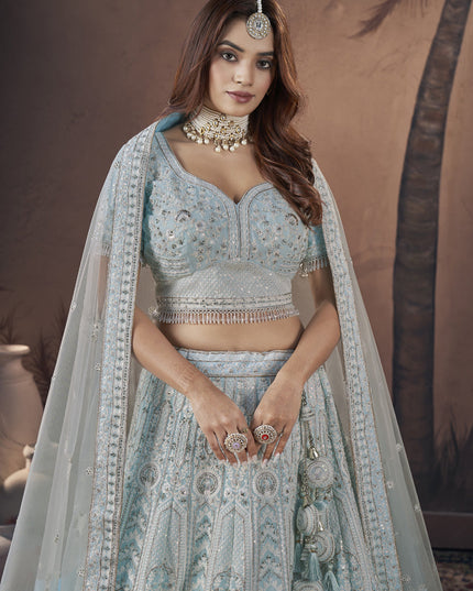 Sky Blue Georgette Designer Lehenga Choli Set