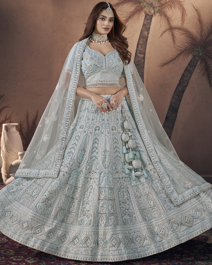 Sky Blue Georgette Designer Lehenga Choli Set