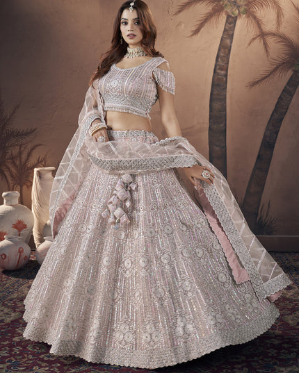 Baby Pink Net Designer Lehenga Choli Set