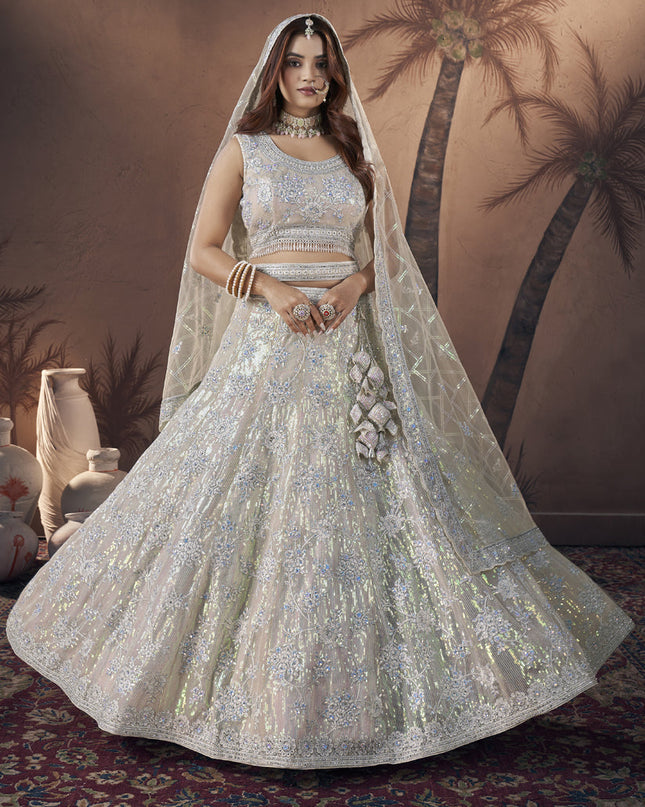 Off White Net Designer Lehenga Choli Set