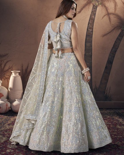 Off White Net Designer Lehenga Choli Set