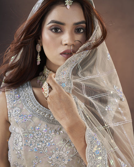 Off White Net Designer Lehenga Choli Set