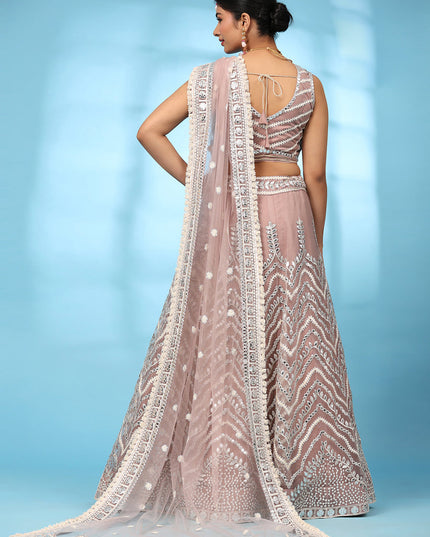 Peach Net Designer Lehenga Choli Set