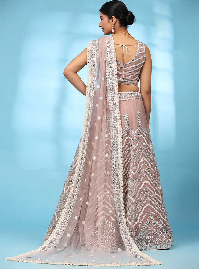 Peach Net Designer Lehenga Choli Set