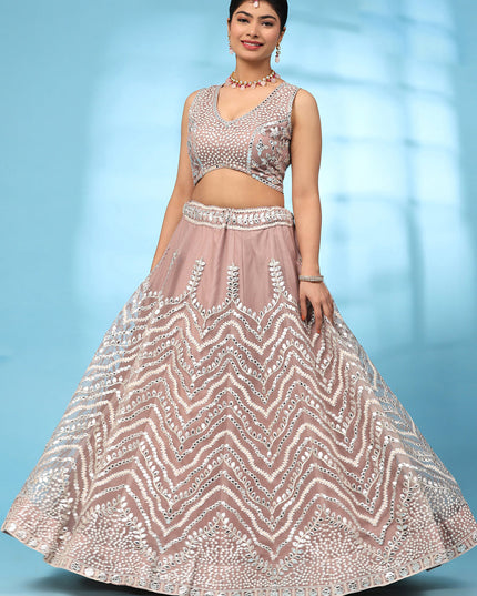 Peach Net Designer Lehenga Choli Set
