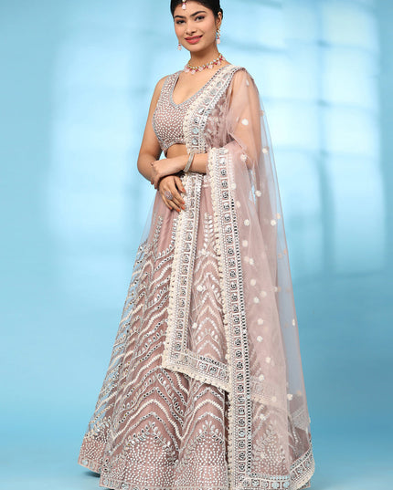Peach Net Designer Lehenga Choli Set