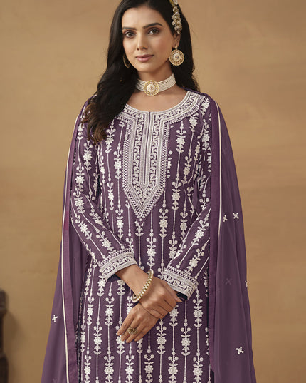 Amethyst Faux Georgette Embroidered Sharara Kameez