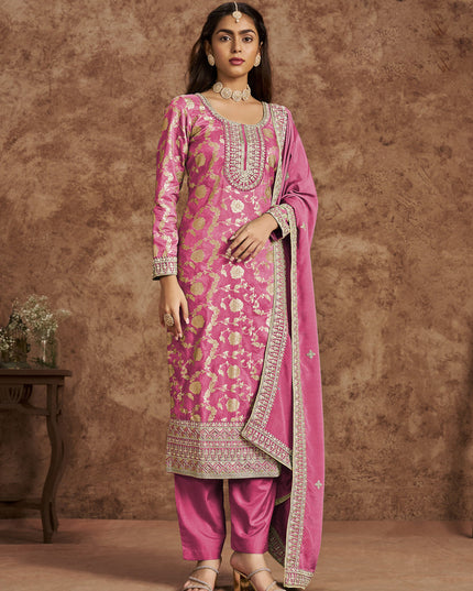 cherry pink dola jacquard embroidered plus size suit