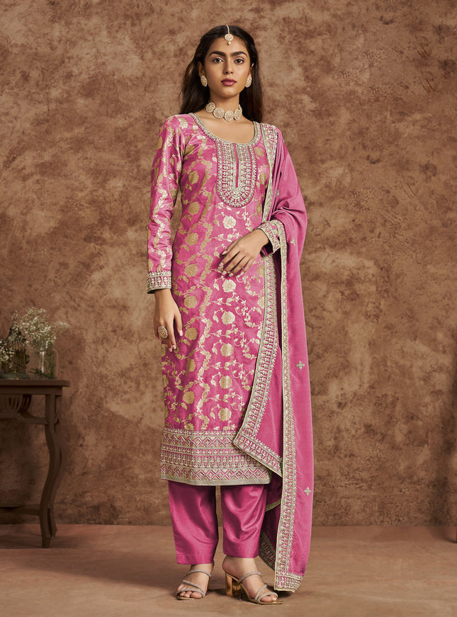 cherry pink dola jacquard embroidered plus size suit