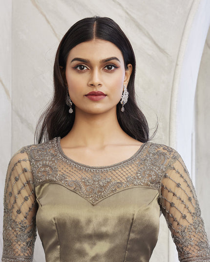 Prussian Blue Silk Designer Saree with Embroidered Blouse