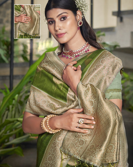 Olive Green Cotton Woven Saree