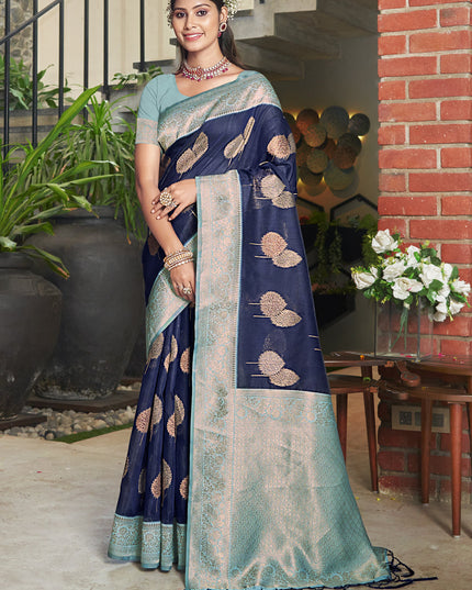 Navy Blue Cotton Woven Saree