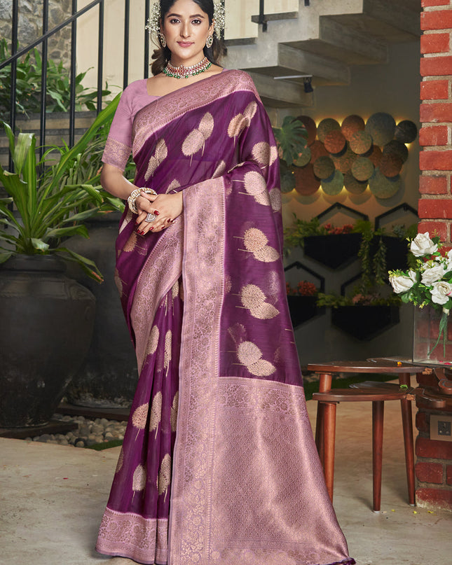 Wine Cotton Woven Saree