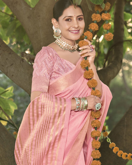 Pink Cotton Woven Saree