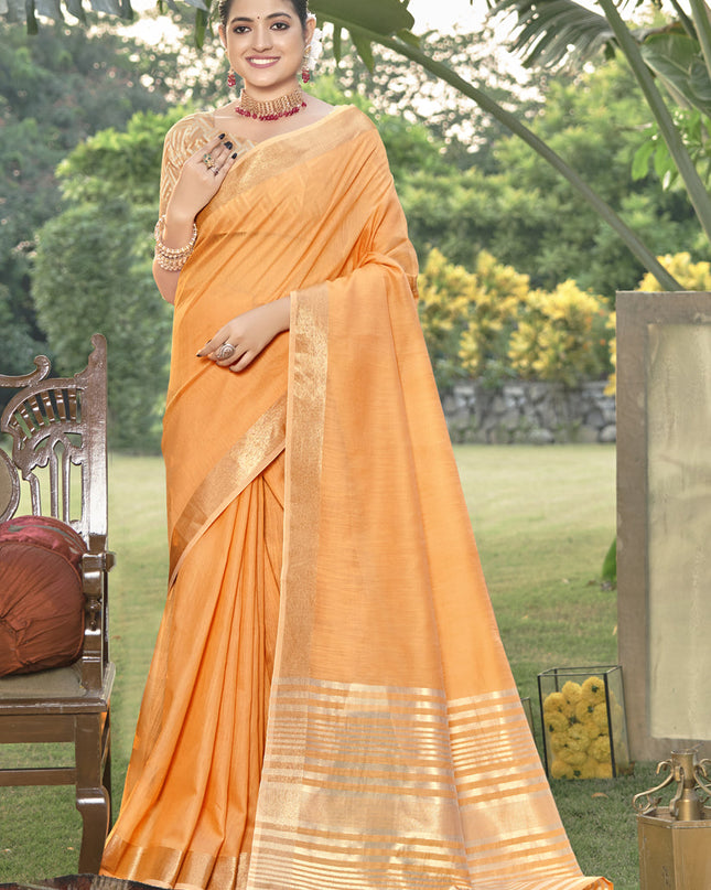 Peach Orange Cotton Woven Saree