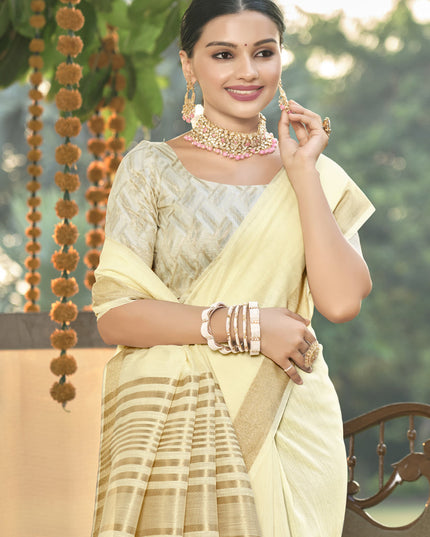 Cream Cotton Woven Saree