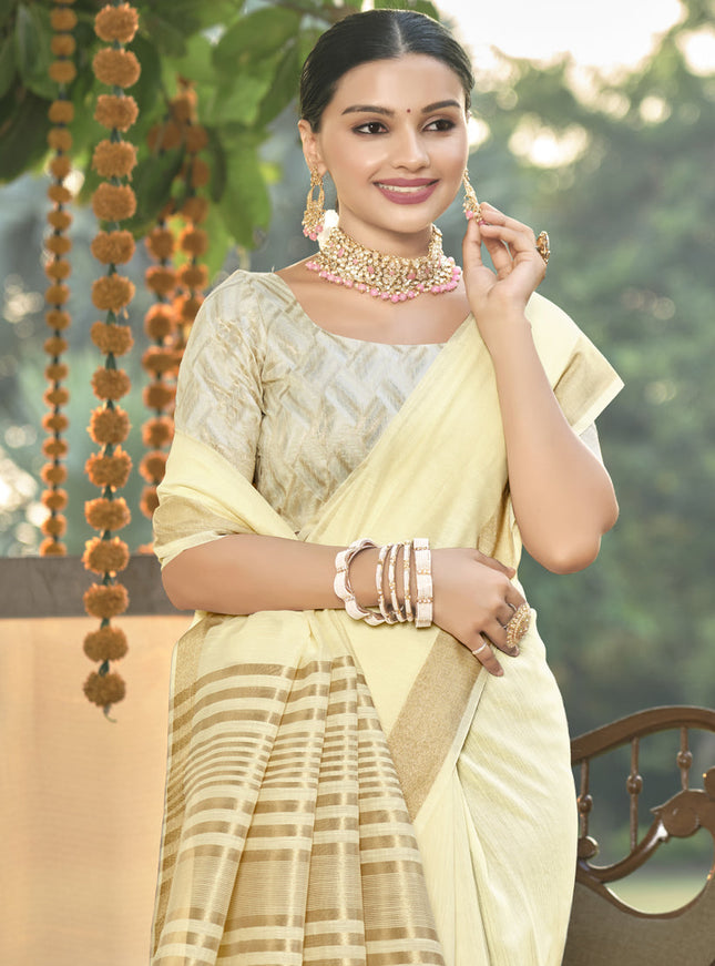 Cream Cotton Woven Saree