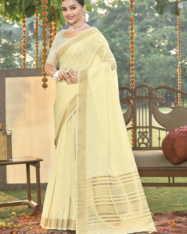 Cream Cotton Woven Saree