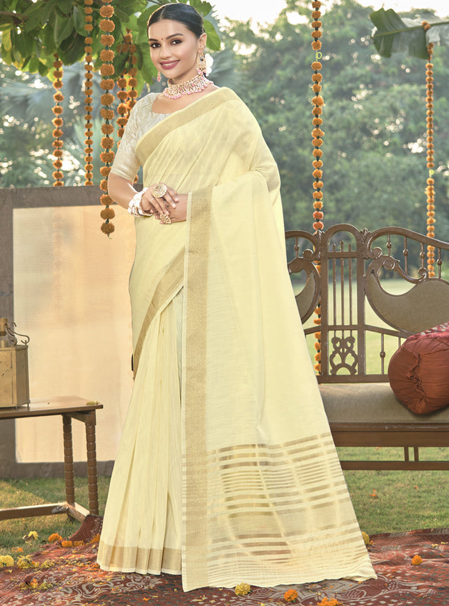 Cream Cotton Woven Saree