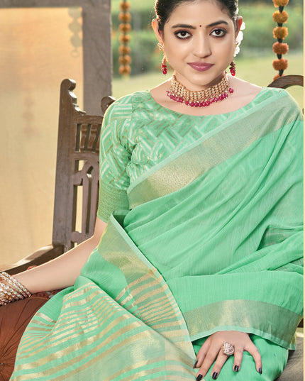 Sea Green Cotton Woven Saree