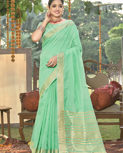 Sea Green Cotton Woven Saree