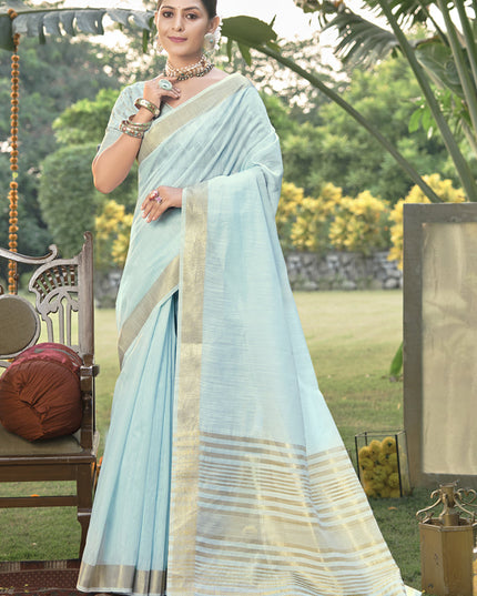 Sky Blue Cotton Woven Saree