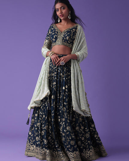 Navy Blue Heavy Designer Georgette Lehenga Choli