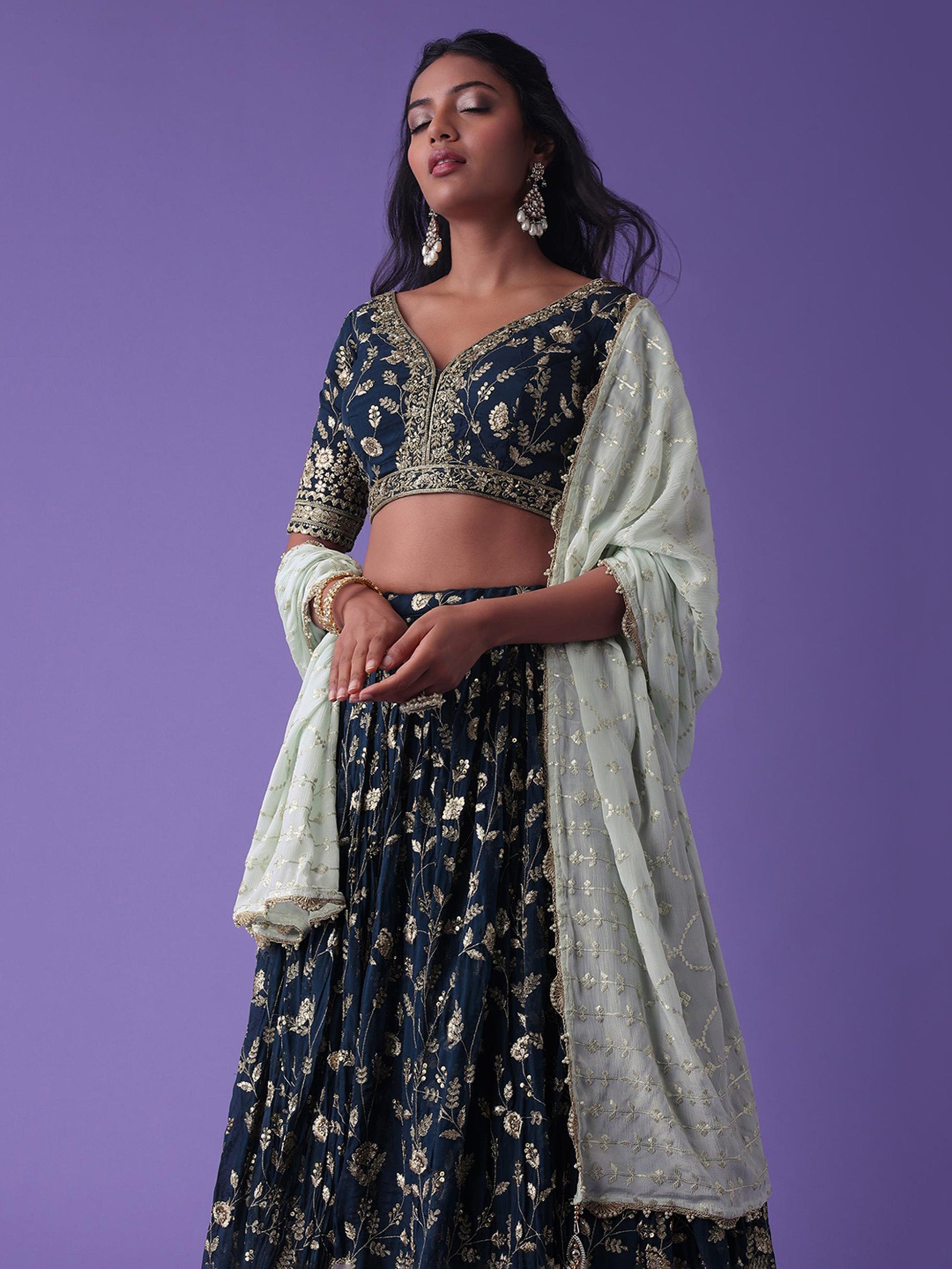 Navy Blue Heavy Designer Georgette Lehenga Choli