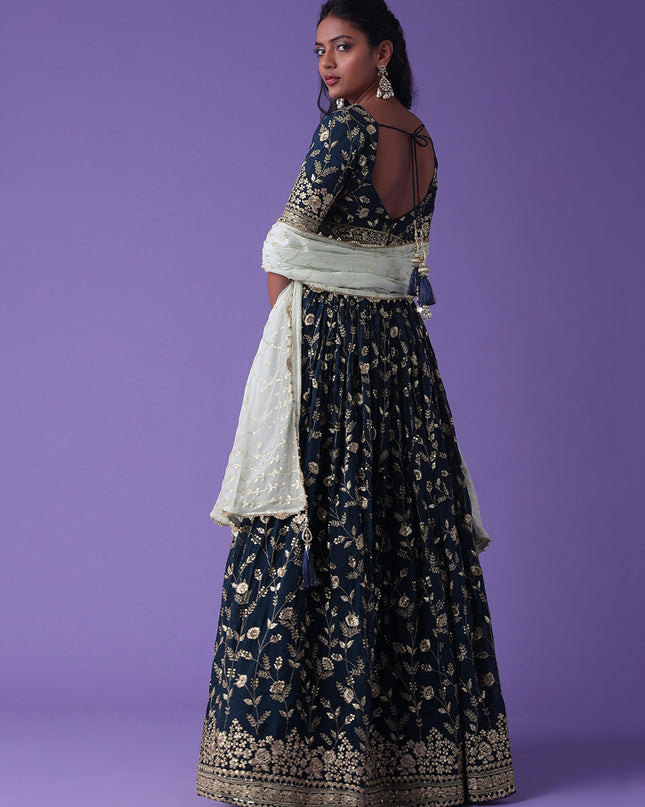 Navy Blue Heavy Designer Georgette Lehenga Choli