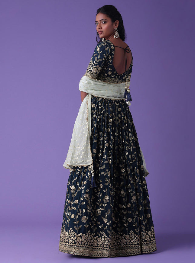 Navy Blue Heavy Designer Georgette Lehenga Choli