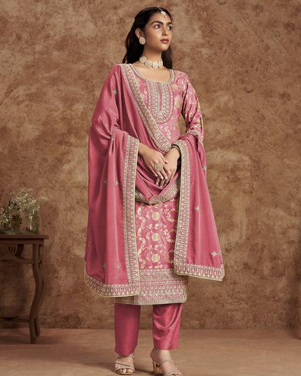 melon pink dola jacquard embroidered plus size suit