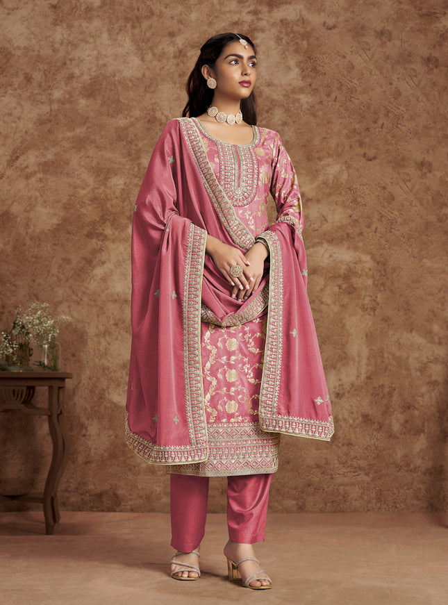 melon pink dola jacquard embroidered plus size suit