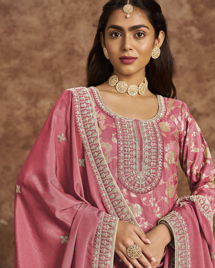 melon pink dola jacquard embroidered plus size suit