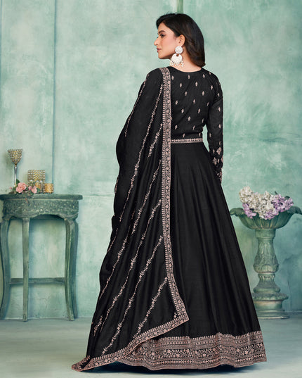 Black Art Silk Embroidered Anarkali Dress