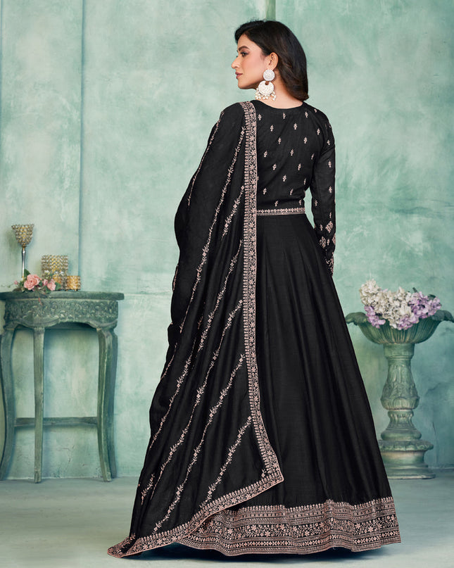 Black Art Silk Embroidered Anarkali Dress
