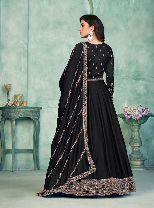 Black Art Silk Embroidered Anarkali Dress