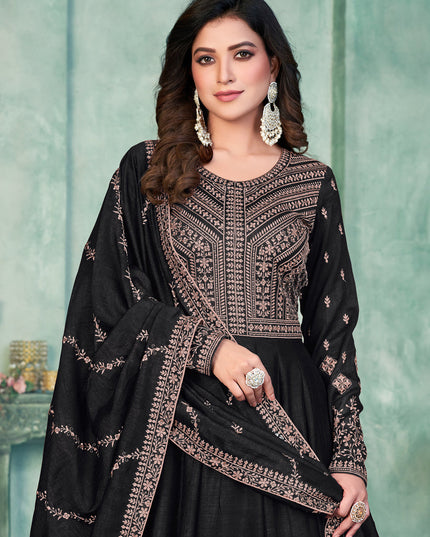 Black Art Silk Embroidered Anarkali Dress