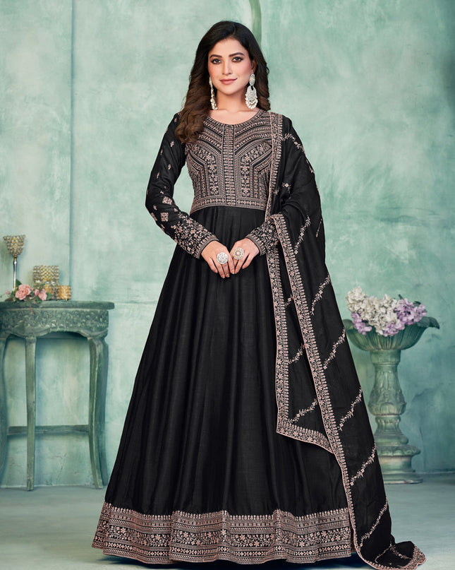 Black Art Silk Embroidered Anarkali Dress